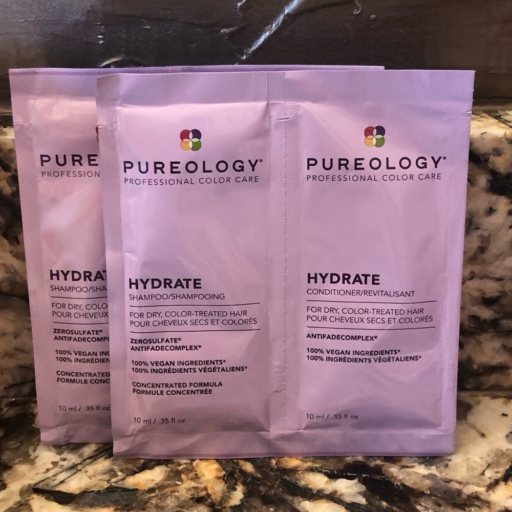 Set of 2 Pureology Hydrate Shampoo & Conditioner Duo Sample Packs